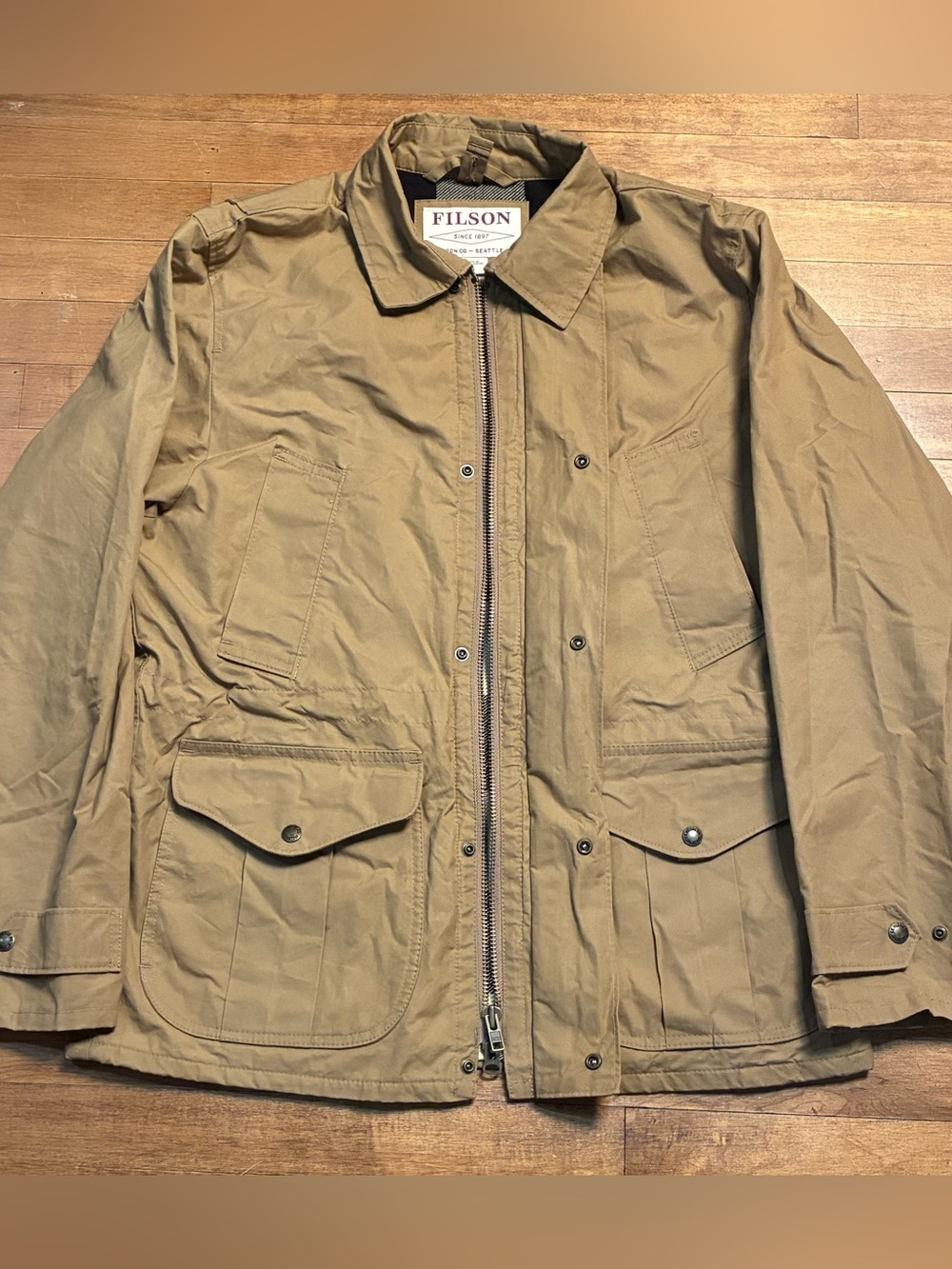 Filson Men's Field Jacket - Khaki Canvas Flannel Lined Tan - EUC - Large